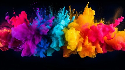 Vibrant Burst of Multicolored Ink Clouds in Water Creating Stunning Abstract Art on Black Background. Generative AI