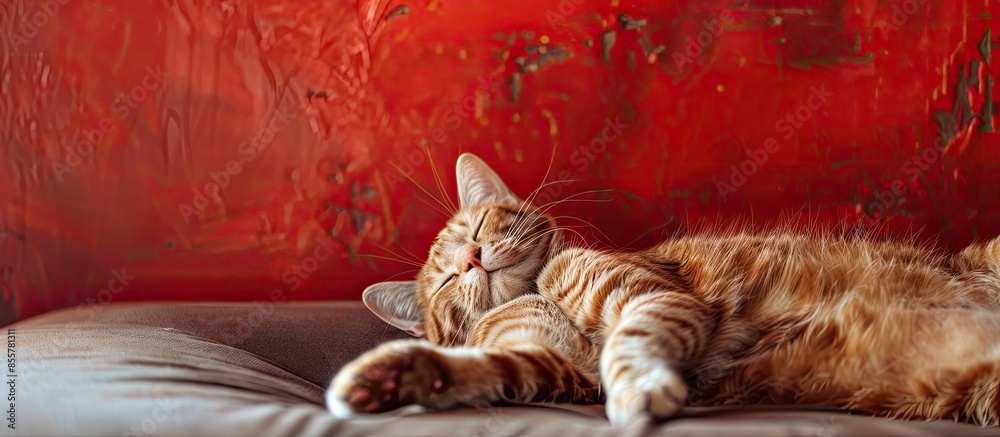 Poster Cat portraying in leisure time. with copy space image. Place for adding text or design