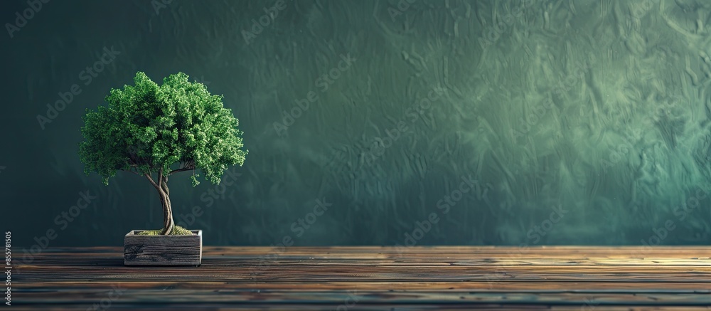 Poster small tree on wood table. with copy space image. Place for adding text or design