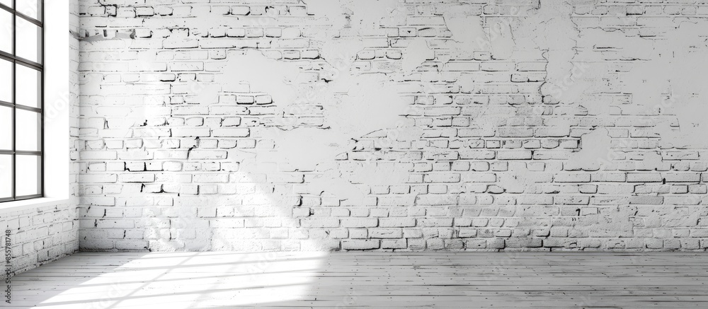 Poster White brick wall in the loft as a backdrop. with copy space image. Place for adding text or design