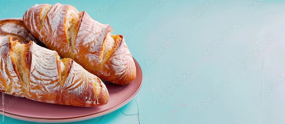 Fototapete bread isolated on a pastel background. bakery concept. with copy space image. place for adding text 