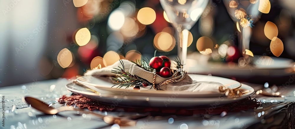 Aufkleber christmas table setting. holiday decorations. decor. new year celebration. table served for christma