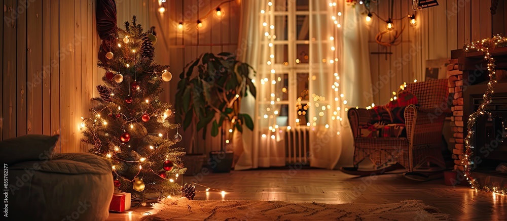 Poster new year home decoration with light and garlands. perfect home decoration with light of garlands wit