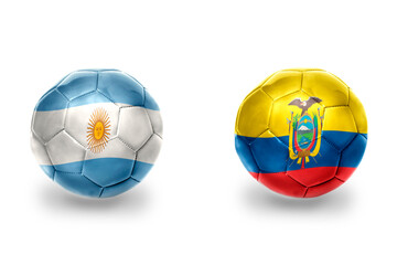 Obraz premium football balls with national flags of ecuador and argentina ,soccer teams. on the white background.