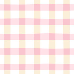 Gingham seamless vector pattern. Tartan check for tablecloths, napkins, clothes, packaging, for the Easter holiday. Cozy cute childish background in pastel pink beige blue palette