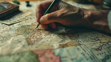 A highly detailed photograph of a close-up shot of a postcard being written on, with a map visible in the background, ultra-sharp and clear