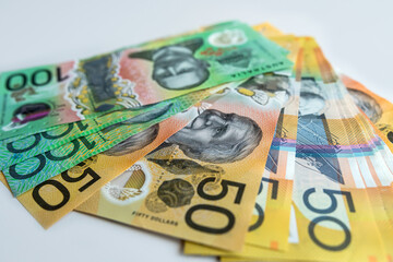 New 50 100 Australian money dollar  business background.  Economy and finance concept