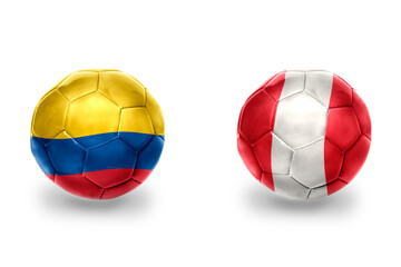 football balls with national flags of peru and colombia,soccer teams. on the white background.