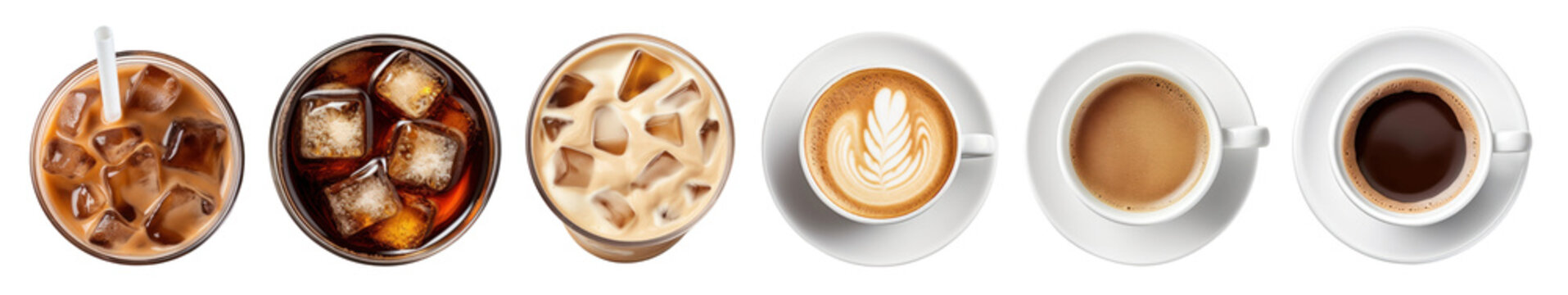 Top view of coffee & tea collection png cut out element set