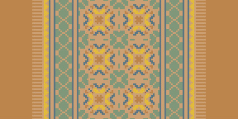 Ethnic Style Vector Seamless Pattern. Pixel Unique Geometric Vector Swatch. Ikat Perfect for Screen Background.
