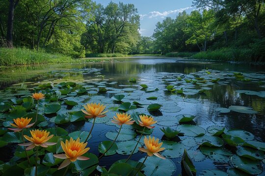 A peaceful wetland area with diverse bird species, amphibians, and plant life, highlighting the importance of wetland conservation. 
