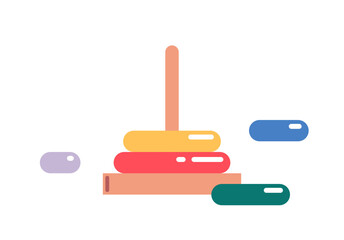 Building stack up ring tower, early child development educational game, kindergarten preschool educational items for childish play and learn kids flat vector illustration isolated on background.
