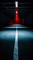 Fototapeta premium A long, empty tunnel with a white line down the middle
