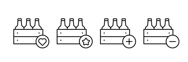 Beer icon vector set. Crate with beer bottles symbol