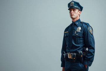 Fototapeta premium Portrait of male police officer in uniform looking confident