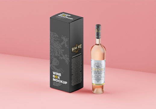 Box and Wine Bottle Mockup