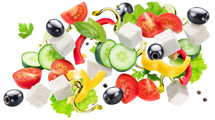 Greek salad  close up. File contains clipping path. Shot is taken with straight-on-angle.