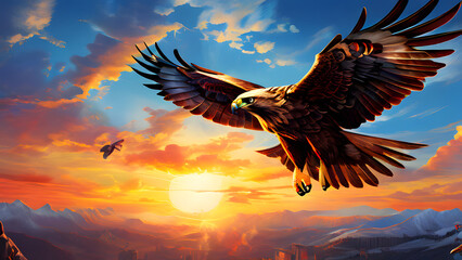 Obraz premium eagles flying high in the blue sky