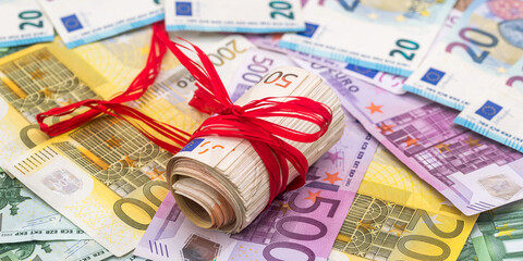 different values of European union money currency. Euro cash background