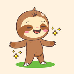 Cute Sloth Cartoon Character. Adorable and Kawaii Animal Concept Design. Icon Mascot Vector Illustration