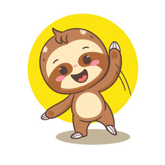 Cute Sloth Waving Hand Cartoon Character. Adorable and Kawaii Animal Concept Design. Icon Mascot Vector Illustration © crystal_snow