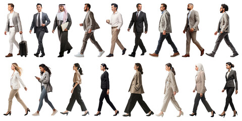 Business people walking png cut out element set
