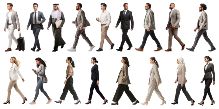 Business people walking png cut out element set