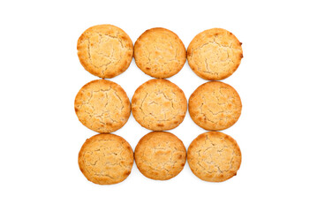 Pile of shortbread cottage cheese cookies isolated in white background.
