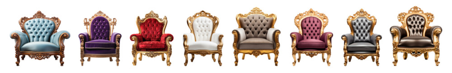 Elegant vintage ornate armchairs collection png set