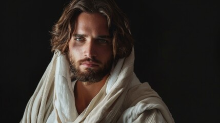 Fototapeta premium Christ's realistic portrait on a dark background