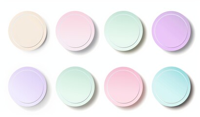 In this modern illustration set of white and brown round blank paper stickers, we have a mock up collection of circle adhesive curled paper labels.
