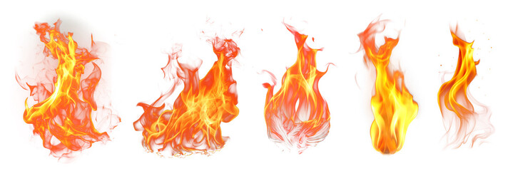 Vivid flames isolated on transparent background png set