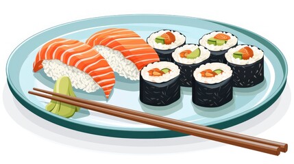 Sushi Plate with Salmon Nigiri and Maki Rolls