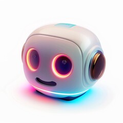 Naklejka premium 3D animation of a robot head smiling in 3D, AI machine rendering technology, online customer service robots