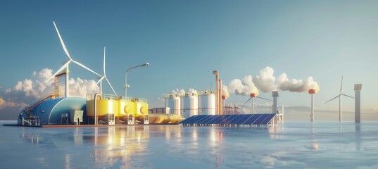 Fototapeta premium Illustration of a hydrogen renewable energy production pipeline, emphasizing the concept of hydrogen as a clean energy source