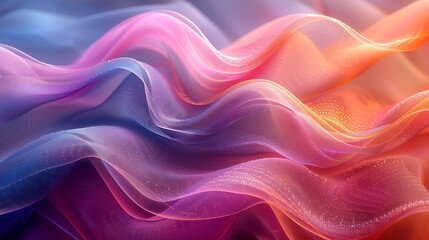 Obraz premium An abstract design featuring wave patterns created by colorful silk ribbons in the wind. The ribbons dance gracefully, forming intricate shapes with vibrant hues, set against a blurred backdrop