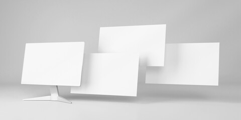 Blank white website screen mockup with monitor