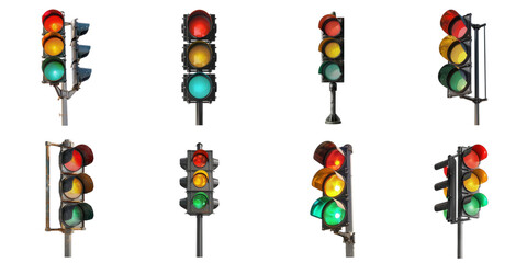 Traffic light png isolated set in 3d transparent using for presentation.