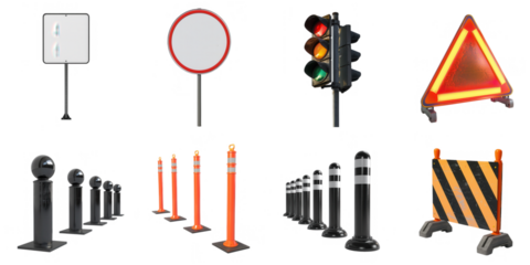 Set of traffic object png mockup in 3d without background for decoration.