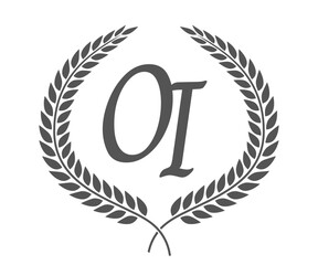 Initial letter O and I, OI monogram logo design with laurel wreath. Luxury calligraphy font.