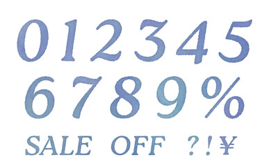 水彩タッチの数字素材　ブルー