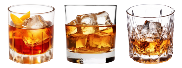 PNG Three glasses of whiskey set