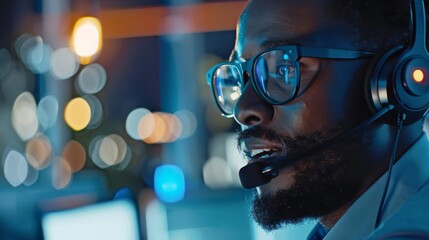 A dynamic composition showing a call center agent engaging with a customer,