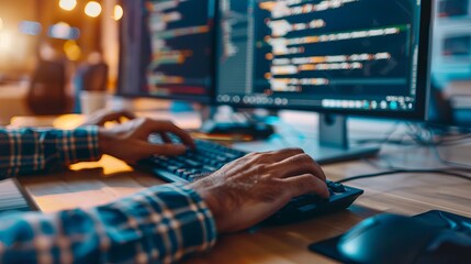 A programmer's hands flying across a keyboard, creating a masterpiece of code,