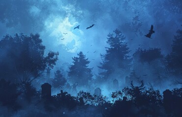 An abstract background of a graveyard silhouette for Halloween.