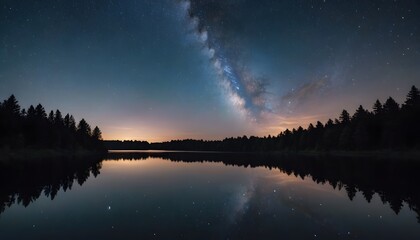 Fototapeta premium Milky Way Reflection Over a Tranquil Lake