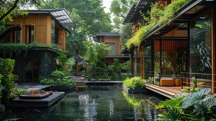 An eco-friendly hotel showcasing its water and energy-saving initiatives to guests.