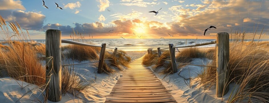 An idyllic beach at sunset at the North Sea in Germany.