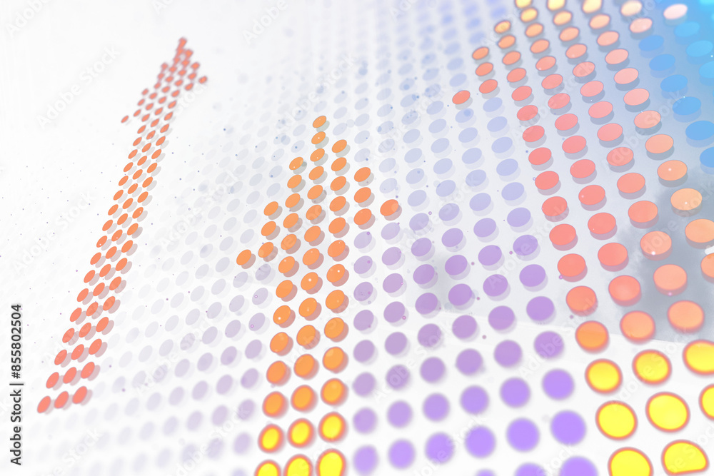 Poster colorful dots forming a arrows on a white background, showcasing a progress