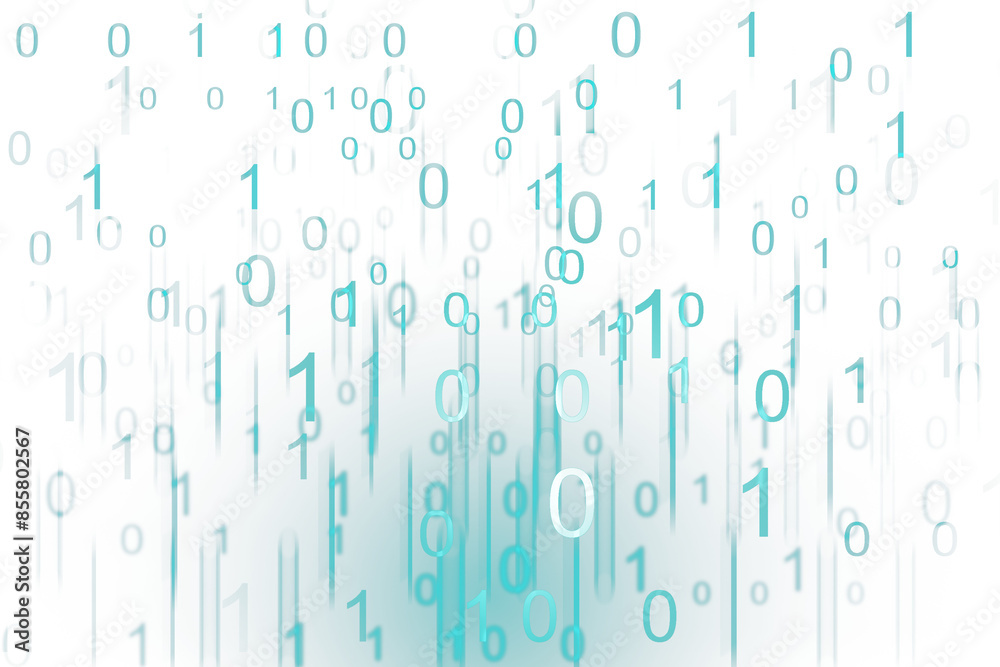 Poster A digital illustration of binary code with 0s and 1s on a light blue gradient background, representing the concept of data